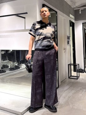 「HARE（ハレ）の【SET UP対応 接触冷感 イージーケア】TOROMIワイドパンツ(HARE)（スラックス、グレー系）」を使った、はのやんさん（メンズ・182cm）の春コーディネート