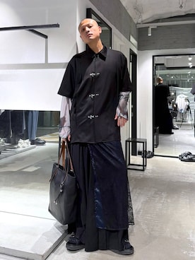 「HARE（ハレ）のダブルバックルサンダル(HARE)（サンダル、ブラック系）」を使った、はのやんさん（メンズ・182cm）の春コーディネート
