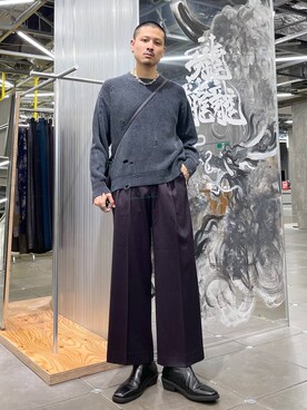 「HARE（ハレ）のスクエアトゥZIPブーツ(HARE)（ブーツ）」を使った、はのやんさん（メンズ・182cm）の冬コーディネート