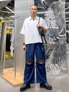 「HARE（ハレ）の2WAY-ZIPカーゴパンツ(HARE)（カーゴパンツ）」を使った、はのやんさん（メンズ・182cm）の夏コーディネート