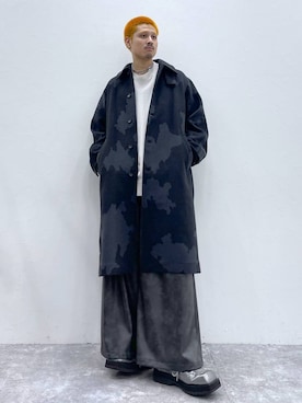「坊主」｜「アイテム（ステンカラーコート）」を使った、はのやんさん（メンズ・182cm）の秋コーディネート