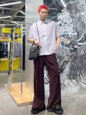 「アイテム（パンツ、レッド系）」を使った、はのやんさん（メンズ・182cm）の夏コーディネート