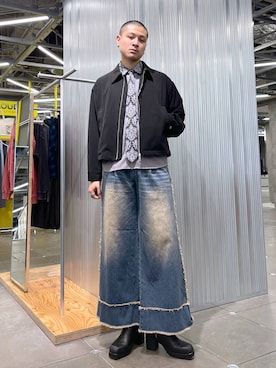 「坊主」｜「アイテム（ブルゾン）」を使った、はのやんさん（メンズ・182cm）の冬コーディネート