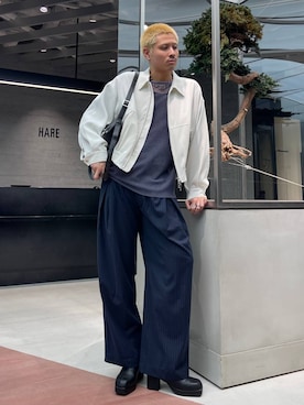 「坊主」｜「アイテム（ブルゾン）」を使った、はのやんさん（メンズ・182cm）の春コーディネート