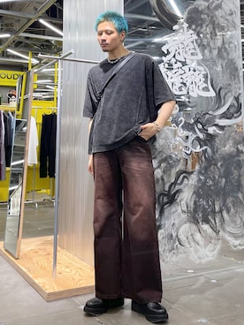 「アイテム（パンツ、レッド系）」を使った、はのやんさん（メンズ・182cm）の夏コーディネート