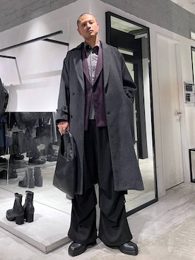 「アイテム（チェスターコート）」を使った、はのやんさん（メンズ・182cm）の冬コーディネート