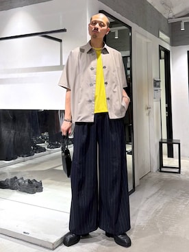 「HARE（ハレ）のアイテム（スラックス）」を使った、はのやんさん（メンズ・182cm）の夏コーディネート