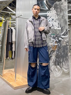 「HARE（ハレ）の2WAY-ZIPカーゴパンツ(HARE)（カーゴパンツ）」を使った、はのやんさん（メンズ・182cm）の夏コーディネート