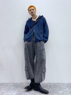 「HARE（ハレ）のスクエアトゥZIPブーツ(HARE)（ブーツ）」を使った、はのやんさん（メンズ・182cm）の秋コーディネート