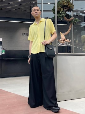 「アイテム（スラックス）」を使った、はのやんさん（メンズ・182cm）の夏コーディネート
