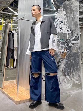 「HARE（ハレ）の2WAY-ZIPカーゴパンツ(HARE)（カーゴパンツ）」を使った、はのやんさん（メンズ・182cm）の夏コーディネート