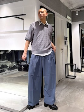 「HARE（ハレ）の【SET UP対応 イージーケア】TOROMIシシュウシャツSS(HARE)（シャツ/ブラウス、ホワイト系）」を使った、はのやんさん（メンズ・182cm）の春コーディネート