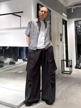 「HARE（ハレ）のビルディングソールサンダル(HARE)（サンダル、ブラック系）」を使った、はのやんさん（メンズ・182cm）の春コーディネート