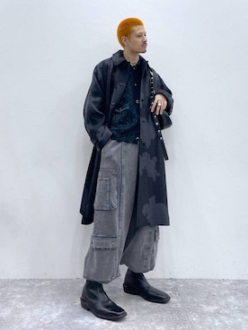「坊主」｜「アイテム（ステンカラーコート）」を使った、はのやんさん（メンズ・182cm）の秋コーディネート