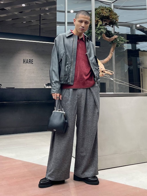 セール】【SET UP対応】ツイードクロスタックワイドパンツ(HARE