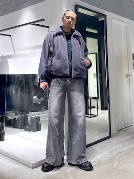 「HARE（ハレ）のフラワーモチーフメランジニット(HARE)（ニット/セーター）」を使った、はのやんさん（メンズ・182cm）の秋コーディネート