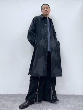 「坊主」｜「アイテム（ステンカラーコート）」を使った、はのやんさん（メンズ・182cm）の秋コーディネート