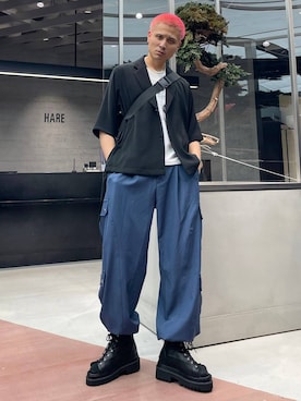 「HARE（ハレ）のステンレスブレスレット(HARE)（ブレスレット）」を使った、はのやんさん（メンズ・182cm）の夏コーディネート