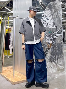 「HARE（ハレ）の2WAY-ZIPカーゴパンツ(HARE)（カーゴパンツ）」を使った、はのやんさん（メンズ・182cm）の夏コーディネート