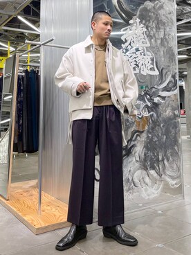 「HARE（ハレ）のスクエアトゥZIPブーツ(HARE)（ブーツ）」を使った、はのやんさん（メンズ・182cm）の秋コーディネート