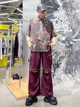 「アイテム（パンツ、レッド系）」を使った、はのやんさん（メンズ・182cm）の夏コーディネート