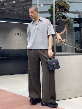 「HARE（ハレ）のアイテム（スラックス）」を使った、はのやんさん（メンズ・182cm）の夏コーディネート