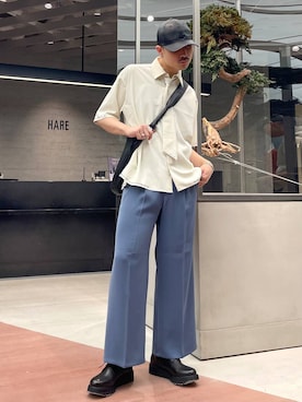 「HARE（ハレ）のアイテム（帽子）」を使った、はのやんさん（メンズ・182cm）の春コーディネート