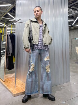 「坊主」｜「アイテム（ブルゾン）」を使った、はのやんさん（メンズ・182cm）の冬コーディネート