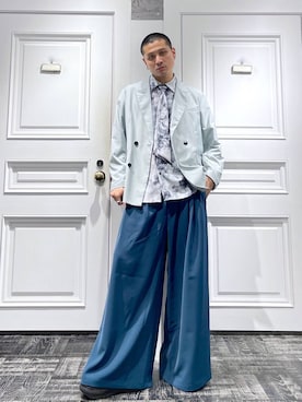 「HARE（ハレ）のアイテム（テーラードジャケット、グリーン系）」を使った、はのやんさん（メンズ・182cm）の春コーディネート