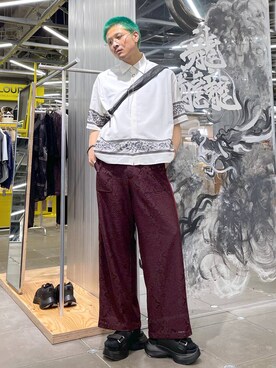 「アイテム（パンツ、レッド系）」を使った、はのやんさん（メンズ・182cm）の夏コーディネート