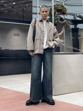 「アイテム（カバーオール）」を使った、はのやんさん（メンズ・182cm）の秋コーディネート