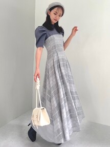【CHICLINE】DANDY レイヤードチェックフレアワンピース CHICLINE】DANDY レイヤードチェックフレアワンピース