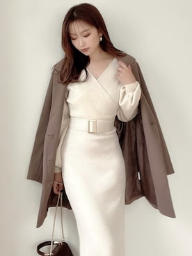 「RESEXXY（リゼクシー）のカシュクールニットワンピース（ワンピース）」を使った、ERIKAさん（レディース・157cm）の秋コーディネート