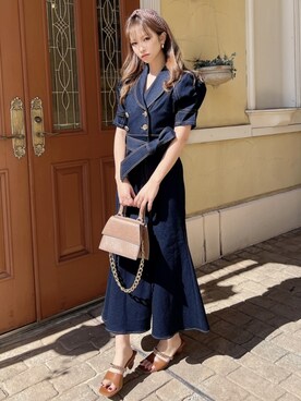 「RESEXXY（リゼクシー）の配色ステッチマーメイドワンピース（ワンピース）」を使った、ERIKAさん（レディース・157cm）の春コーディネート