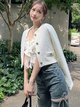「アイテム（ノーカラージャケット）」を使った、ERIKAさん（レディース・157cm）の夏コーディネート