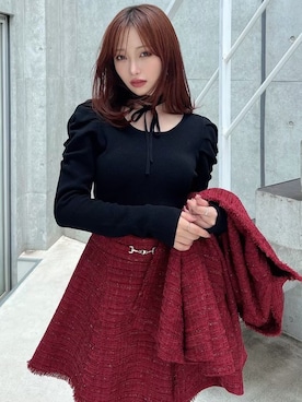 「アイテム（テーラードジャケット、レッド系）」を使った、ERIKAさん（レディース・157cm）の秋コーディネート