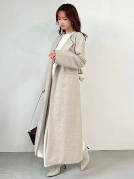 「RESEXXY（リゼクシー）のアイテム（ノーカラーコート）」を使った、ERIKAさん（レディース・157cm）の冬コーディネート