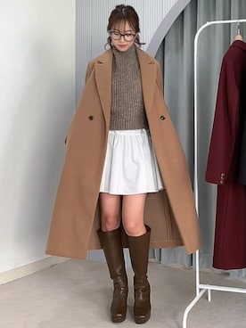 「アイテム（チェスターコート、イエロー系）」を使った、ERIKAさん（レディース・157cm）の秋コーディネート