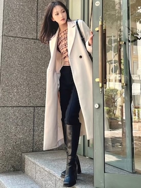 「RESEXXY（リゼクシー）のアイテム（チェスターコート）」を使った、ERIKAさん（レディース・157cm）の秋コーディネート