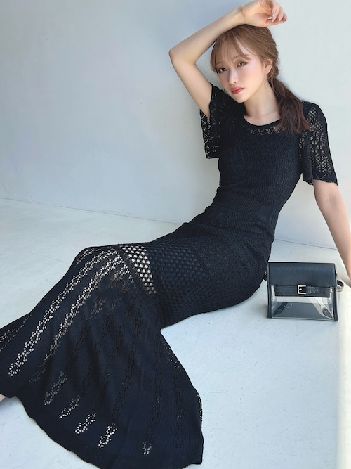 クロシェニット ブラック タイトワンピース リゼクシー RESEXXY クロシェニットワンピース （ブラック