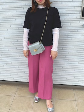 「GRL（グレイル）のシアーハイネックメロウ加工トップス（Tシャツ/カットソー）」を使った、oyuyun777さん（レディース・159cm）の秋コーディネート
