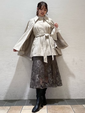「ケープコート」｜「アイテム（その他アウター）」を使った、mahoさん（レディース・155cm）の秋コーディネート
