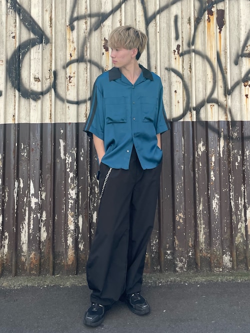 Striped crepe satin bowling shirts/楊柳サテンボーリングシャツ