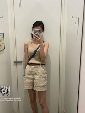 「UNIQLO（ユニクロ）のアイテム（パンツ、ベージュ系）」を使った、quincyootddddさん（レディース・165cm）の夏コーディネート