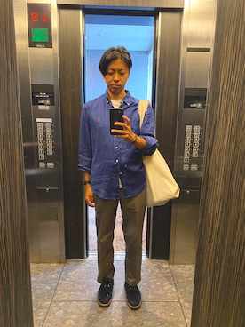 「アイテム（スラックス、シルバー系）」を使った、hatashoさん（メンズ・171cm）の秋コーディネート