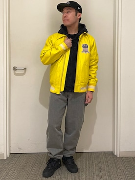 「アイテム（スタジャン、イエロー系）」を使った、hryk1998さん（メンズ・167cm）の秋コーディネート