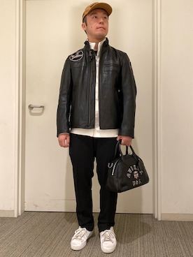 「AVIREX（アヴィレックス）のアイテム（ライダースジャケット）」を使った、hryk1998さん（メンズ・167cm）の秋コーディネート