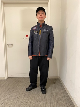 「AVIREX（アヴィレックス）のアイテム（ライダースジャケット）」を使った、hryk1998さん（メンズ・166cm）の秋コーディネート