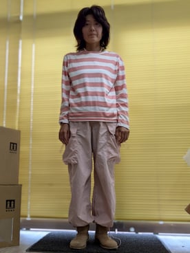 「INGNI（イング）のサイドストラップナイロンカーゴ／パンツ（カーゴパンツ、ピンク系）」を使った、 ダイエット目標50kgさん（レディース・164cm）の夏コーディネート