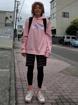 「しまむら（シマムラ）のアイテム（ソックス/靴下、ピンク系）」を使った、 ダイエット目標50kgさん（レディース・164cm）の夏コーディネート